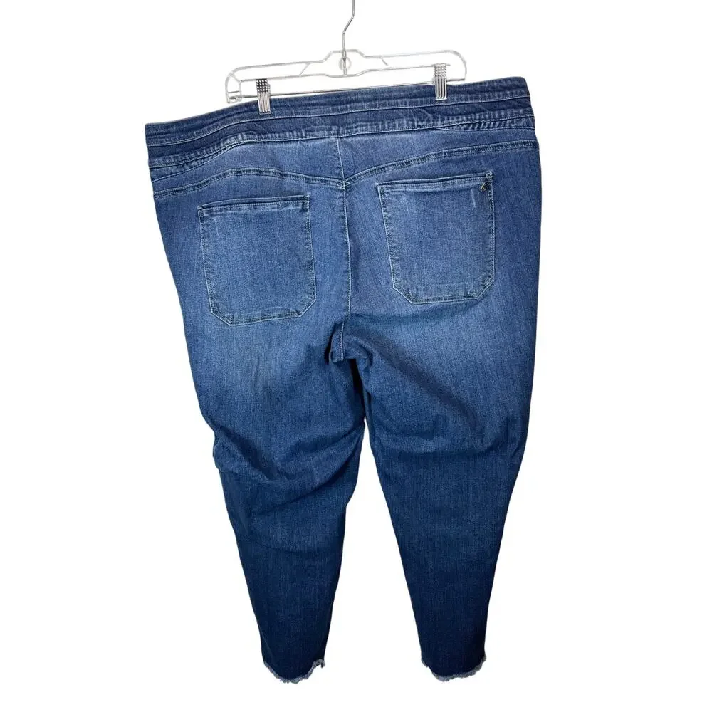 Democracy ABsolution Size 24W Pull On Glider Ankle Crop Frayed Hem Blue Jeans - Picture 3 of 7